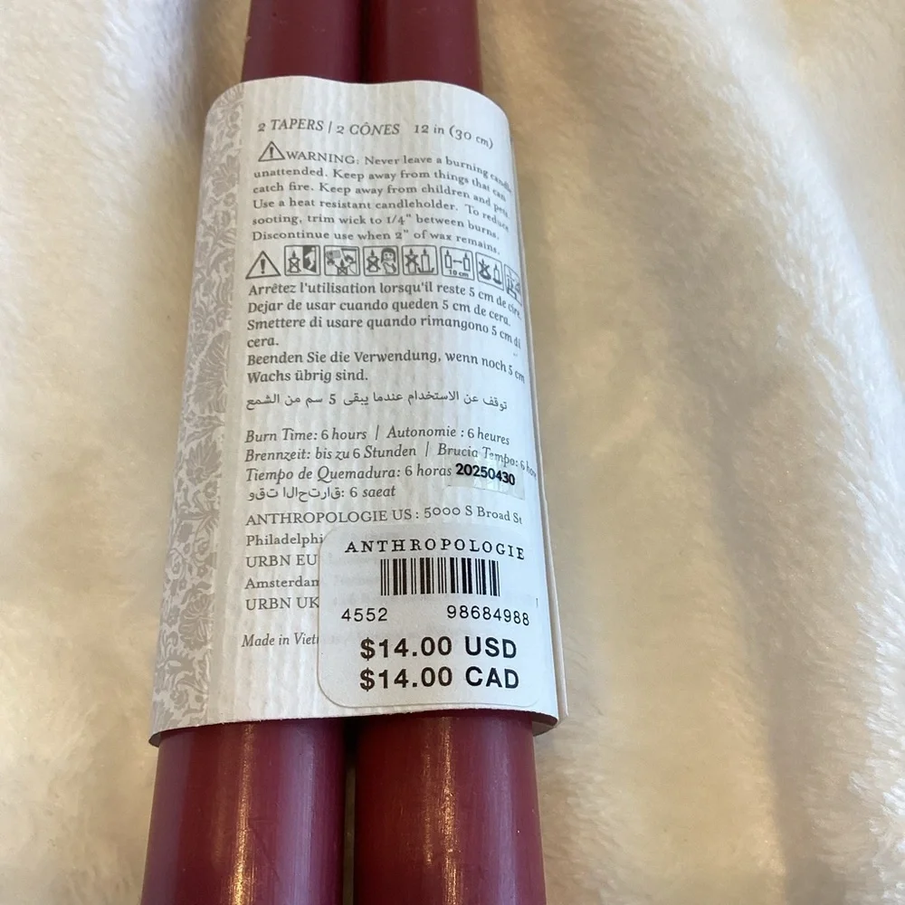 Anthropologie Taper Candles Set of 2 Mauve New Candlestick